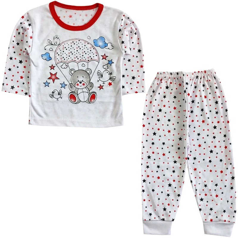 ست تی شرت آستین بلند و شلوار راحتی نوزادی مدل خرس و بالن کد 4111 رنگ سفید