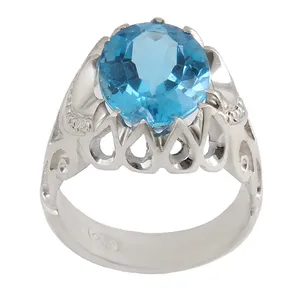 انگشتر نقره مردانه بازرگانی میلادی مدل سنگ توپاز رکاب دست ساز لوکس کد AM_2839