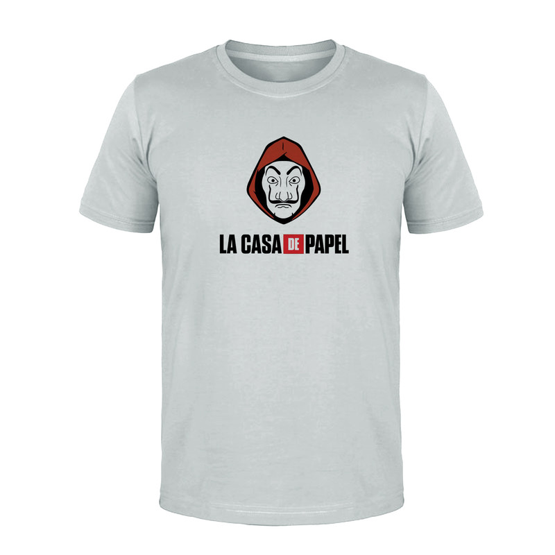 تی شرت آستین کوتاه مردانه مدل lacasa de papel کد L92 رنگ طوسی