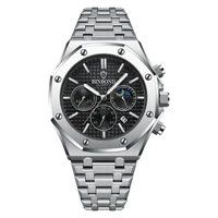 ساعت مچی عقربه‌ای کوارتز مردانه بین باند مدل کلاسیک سه موتور فعال کرنوگراف بند استیل کد 1