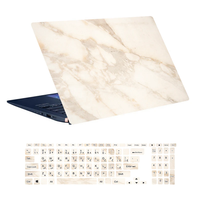استیکر لپ تاپ توییجین و موییجین طرح Marble کد 21 مناسب برای لپ تاپ 15.6 اینچ به همراه برچسب حروف فارسی کیبورد 