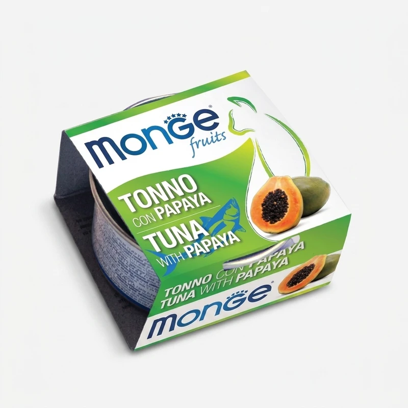 کنسرو غذای گربه بالغ مونژه مدل Monge Fruits طعم ماهی تن و پاپایا وزن 80 گرم