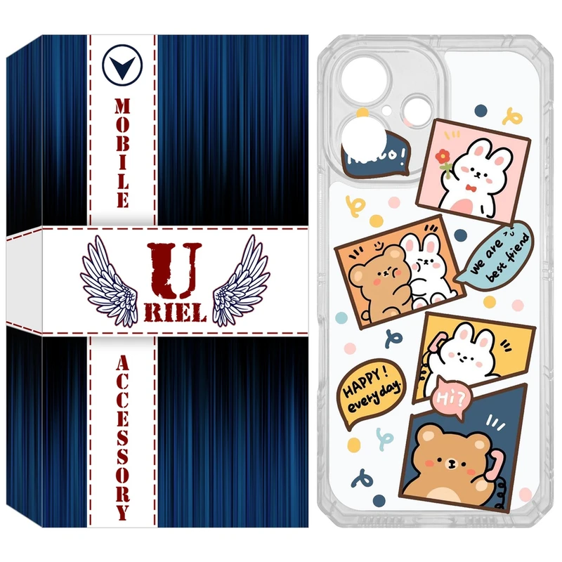 کاور یوریل مدل Clear کد 19 طرح خرگوش و خرس مناسب برای گوشی موبایل اپل iPhone 16