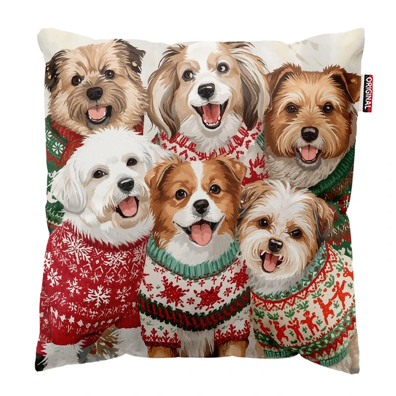 کوسن پاد آفرین مدل کریسمس طرح سگ کد PK302516 سایز 30*30 سانتی متر