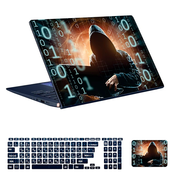 استیکر لپ تاپ توییجین و موییجین طرح هکر کد 26 مناسب برای لپ تاپ 15.6 اینچ به همراه برچسب حروف فارسی کیبورد