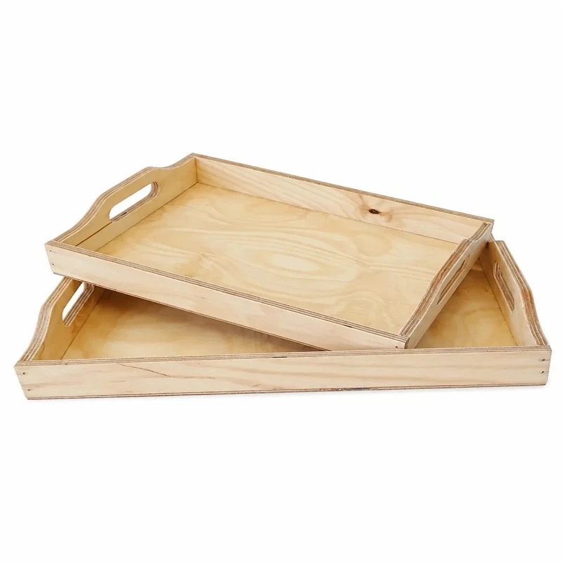 سینی دسته دار مدل چوبی ساده سایز 35*24 سانتی متر مجموعه دو عددی