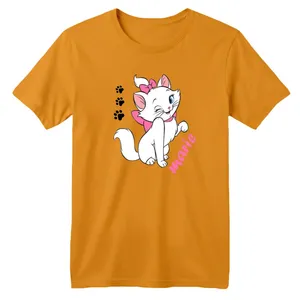 تی شرت آستین کوتاه بچگانه مدل گربه اشرافی کد ۱ رنگ پرتقالی