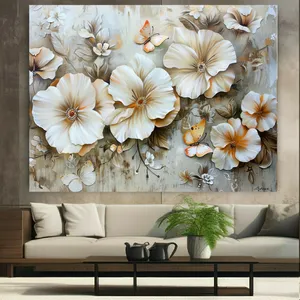 پوستر پارچه ای طرح مخمل گل سفید مدل رقص پروانه کد FP105794