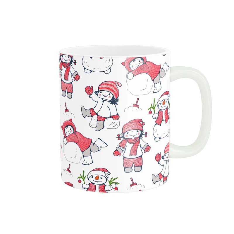 ماگ مدل الگوی زمستانی ادم برفی و بچه ها کد 1521