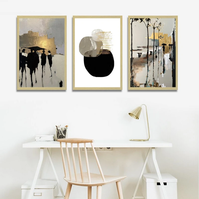 تابلو بکلیت طرح نقاشی مدرن طلایی مدل شاین اکلیلی BE-1446 مجموعه 3 عددی