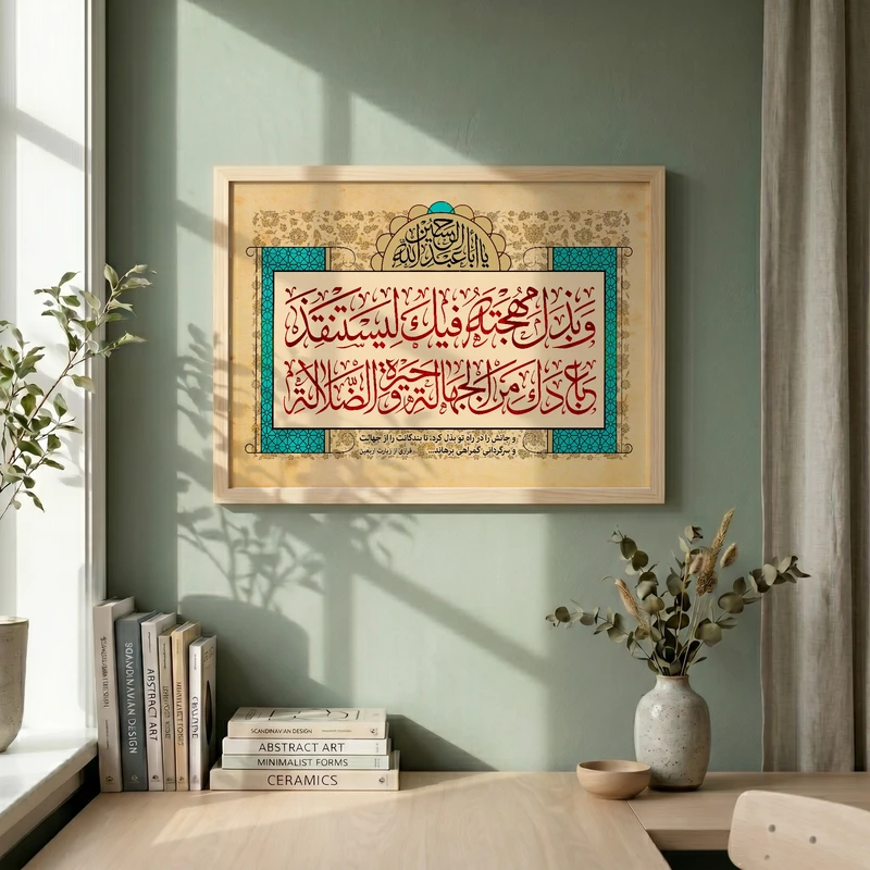 تابلو طرح و بذل مهجته فیک مدل G14866 فریم کرم روشن