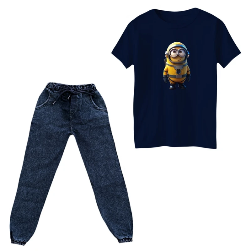 ست تی‌شرت و شلوار پسرانه مدل مینیون کد 30 رنگ سرمه ای