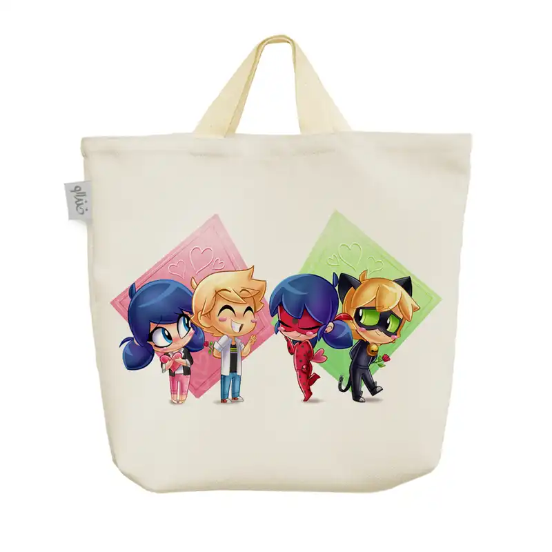 ساک خرید خندالو طرح دختر کفشدوزکی و پسر گربه ای کد 323