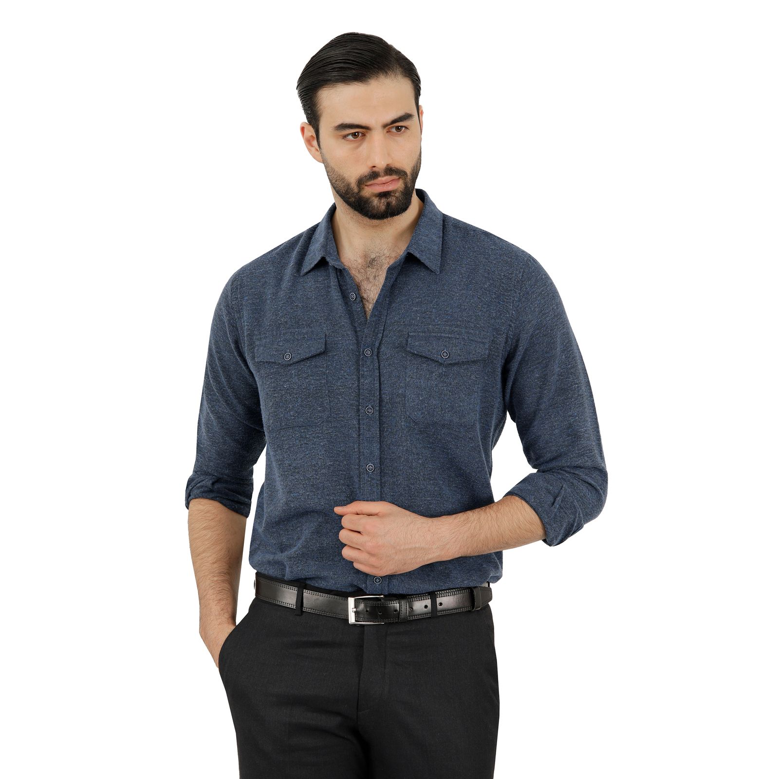 پیراهن آستین بلند مردانه پاتن جامه مدل پشمی 402721020209539 رنگ آبی