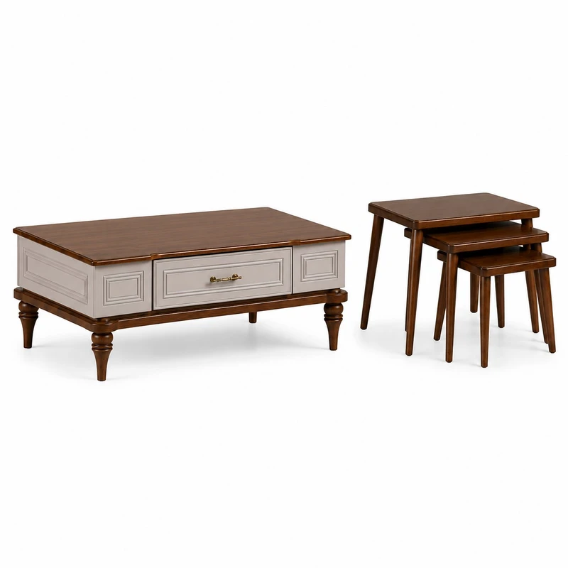 میز جلو مبلی مستطیل با پایه و صفحه mdf مدل 229 مجموعه 4 عددی