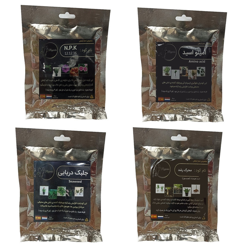 کود گلدهی 36-12-12 و امینو اسید و هیومیک اسید و جلبک دریایی مدل raw material وزن 200 گرم