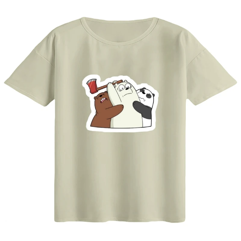 تی‌شرت اورسایز آستین کوتاه زنانه مدل باکسی طرح خرس های کله فندقی