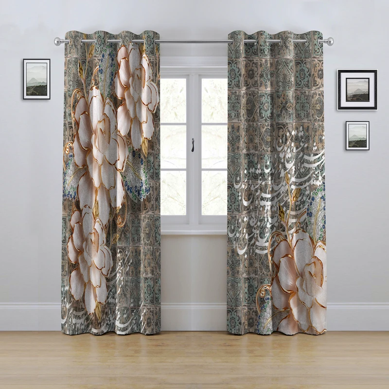 پرده مدل پانچی طرح گل سه بعدی سایز 280x145 سانتی متر