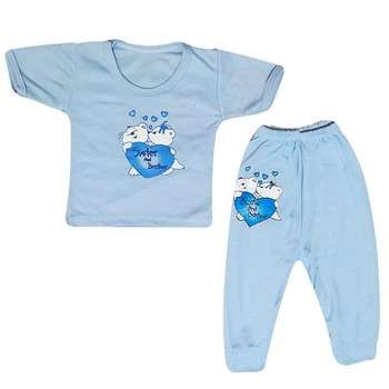 ست تی شرت و شلوار نوزادی مدل Miti رنگ آبی 