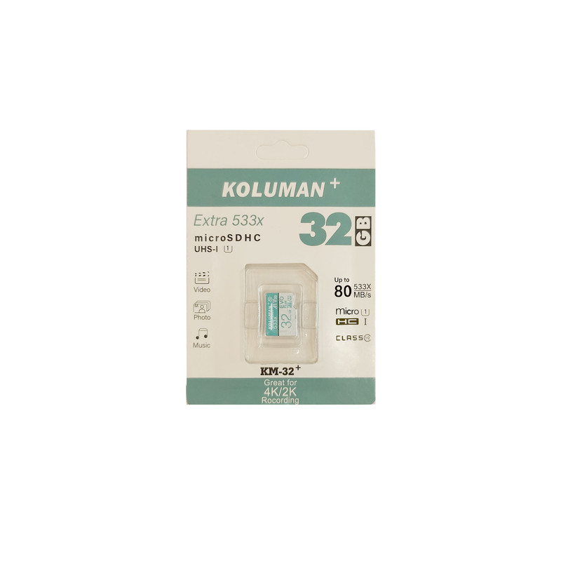 کارت حافظه microSDHC کلومن پلاس مدل +KM-32 کلاس 10 استاندارد UHS-I سرعت 80MBps ظرفیت 32 گیگابایت