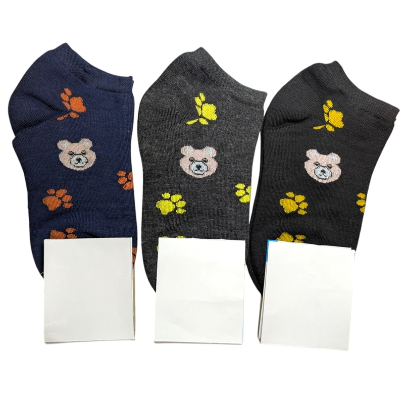جوراب ساق کوتاه زنانه مدل خرسی کد 4k- j019 بسته 3 عددی