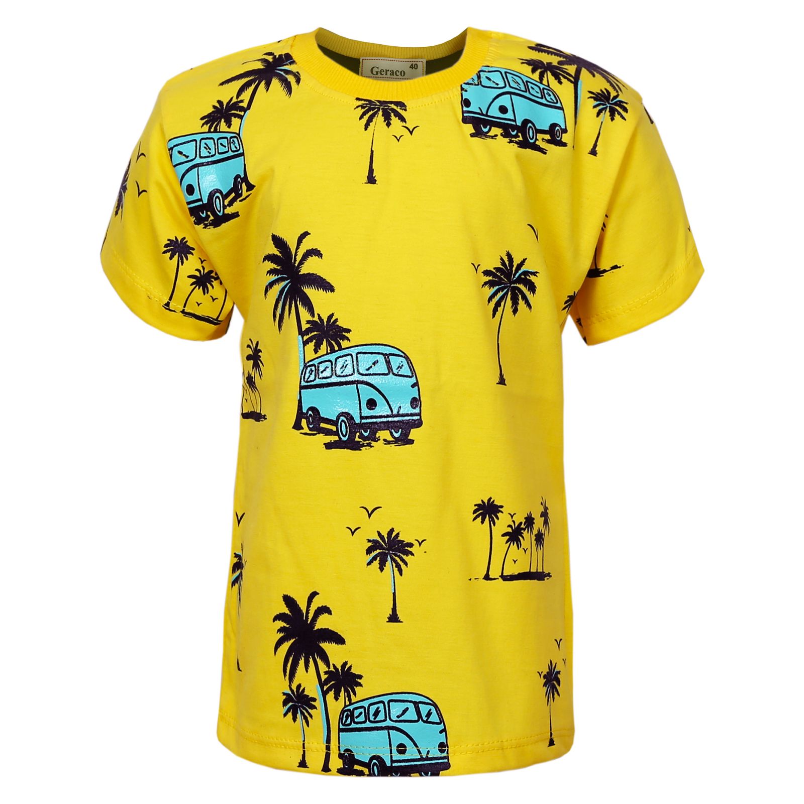 ست تی شرت و شلوارک پسرانه مدل نخل و ماشین رنگ زرد -  - 2