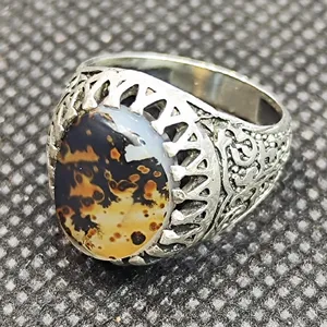 انگشتر نقره مردانه مدل سنگ عقیق شجر کدP110