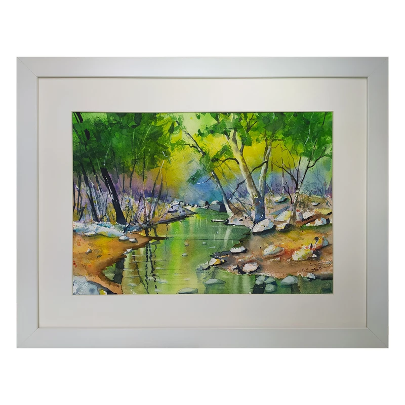 تابلو نقاشی آبرنگ طرح رودخانه جنگلی کد 50