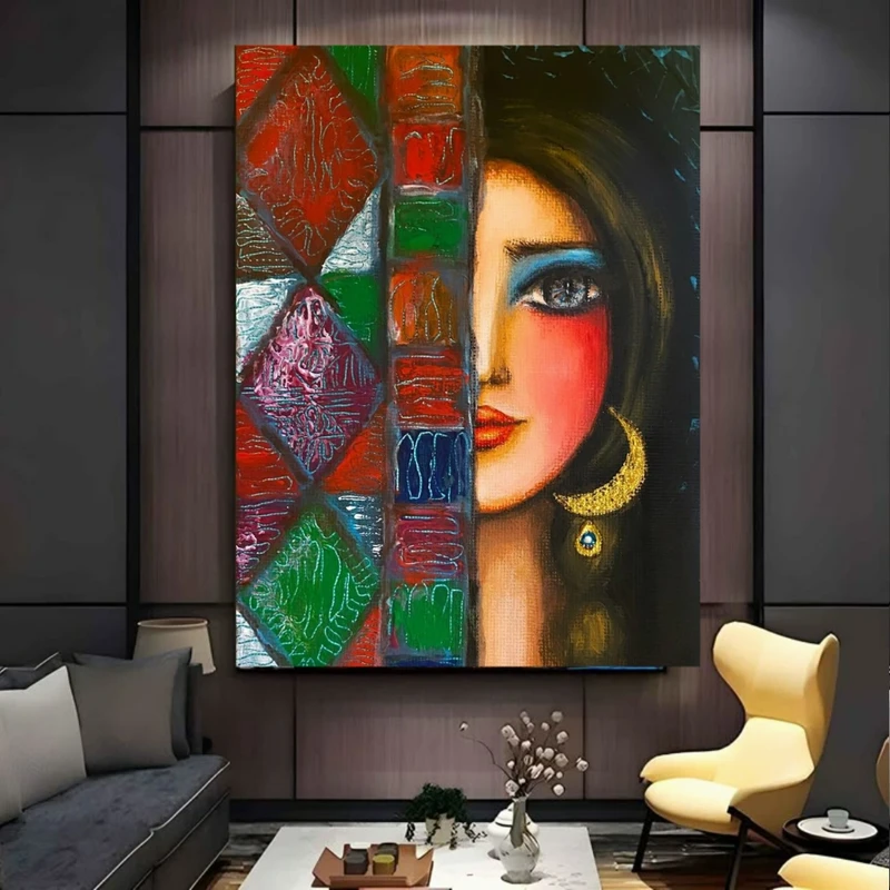 پوستر پارچه ای طرح مخمل نقاشی چهره مدل انتزاعی کد FP106428