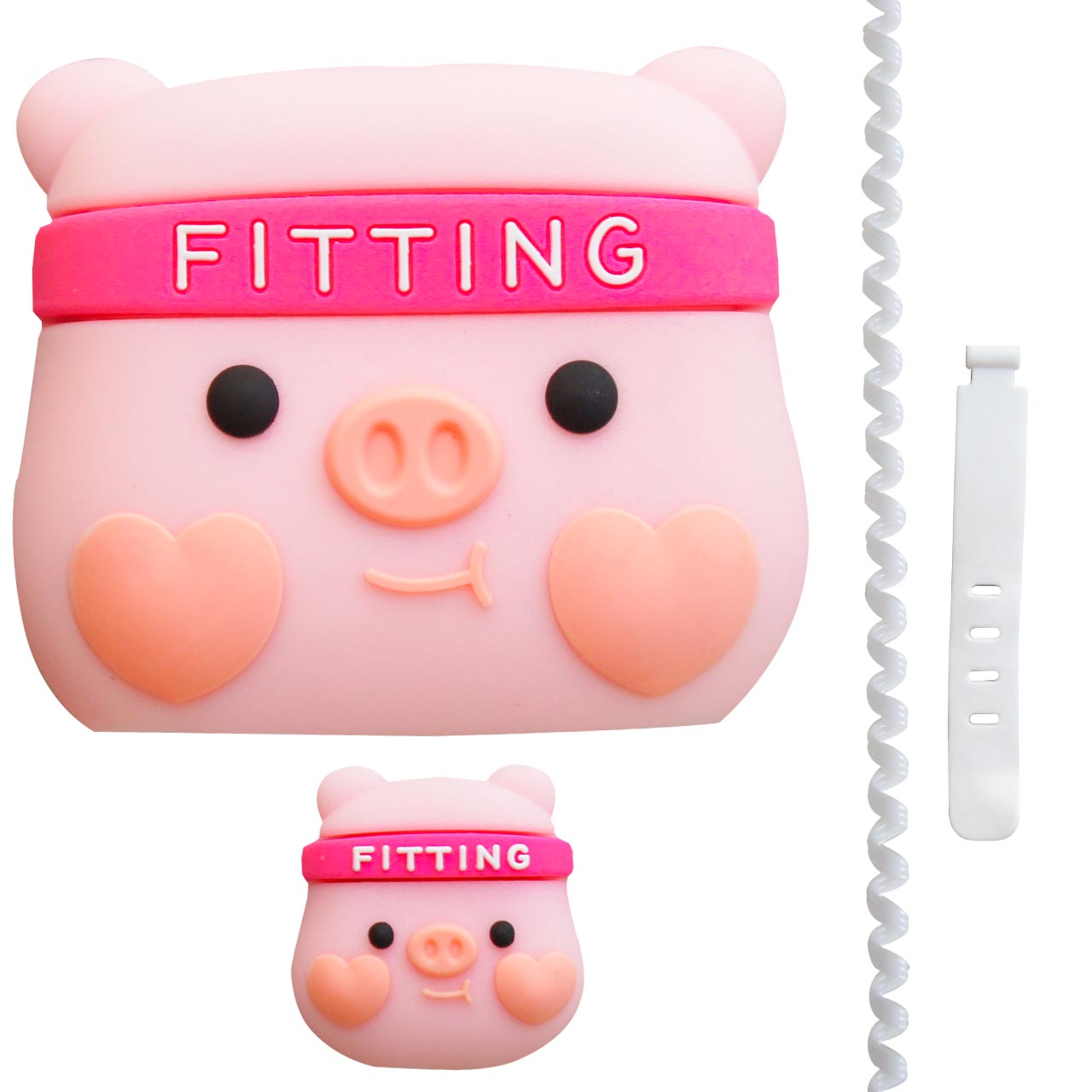 محافظ کابل طرح فانتزی خوک مدل Fitting Pig-Cover به همراه محافظ شارژر دیواری مجموعه 4 عددی