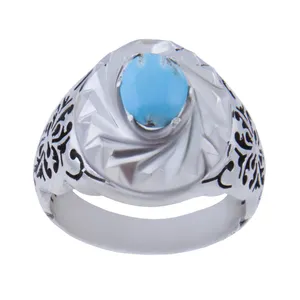 انگشتر نقره مردانه بازرگانی میلادی مدل فیروزه نیشابور طبیعی رکاب دستساز کد AM_146