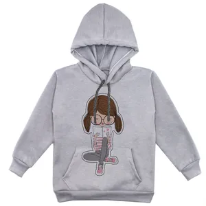 هودی دخترانه مدل دختر کتاب خوان کد F108 رنگ طوسی