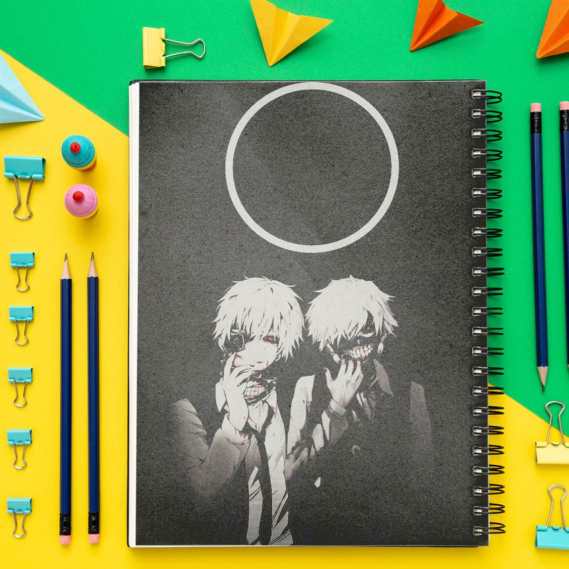 دفتر مشق باژیکان طرح انیمه توکیو غول Tokyo Ghoul کد 20211485 به همراه استیکر لپ تاپ مجموعه 14 عددی