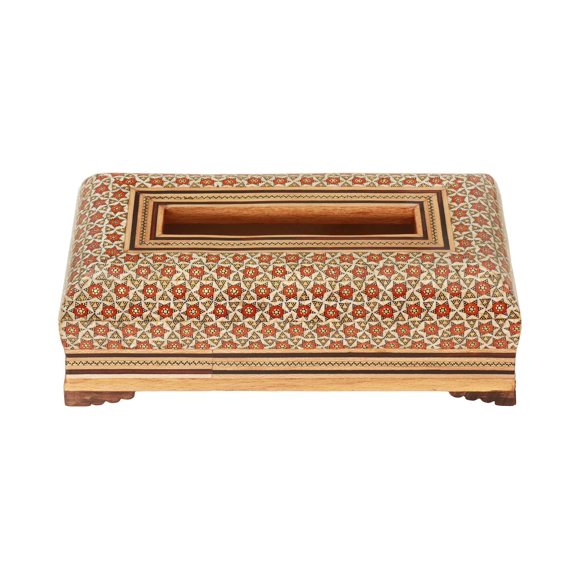 جعبه دستمال کاغذی خاتم کاری چوبی مدل تخمه دار