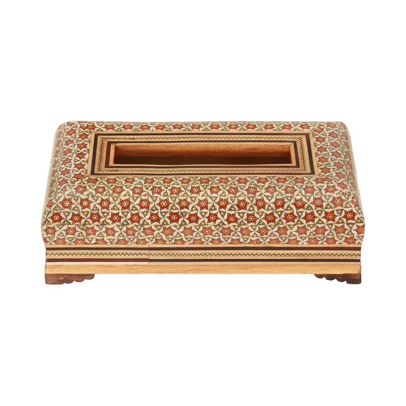 جعبه دستمال کاغذی خاتم کاری چوبی فراز هنر مدل تخمه دار