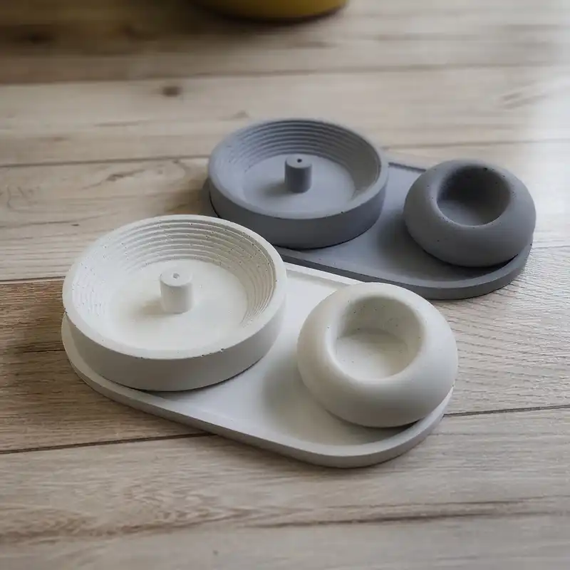 ست 3 تکه جاعودی و جا شمعی بتنی مدل S_15