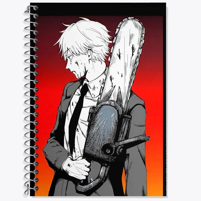 دفتر زبان 50 برگ خندالو مدل سه خط طرح دنجی انیمه مرد اره ای Chainsaw Man کد 17889