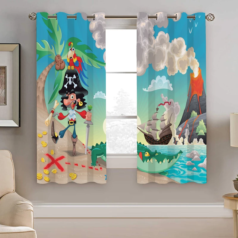 پرده نیروانا طرح دزدان دریایی کودک مدل مخمل کد 4643 سایز 140×200 سانتی متر