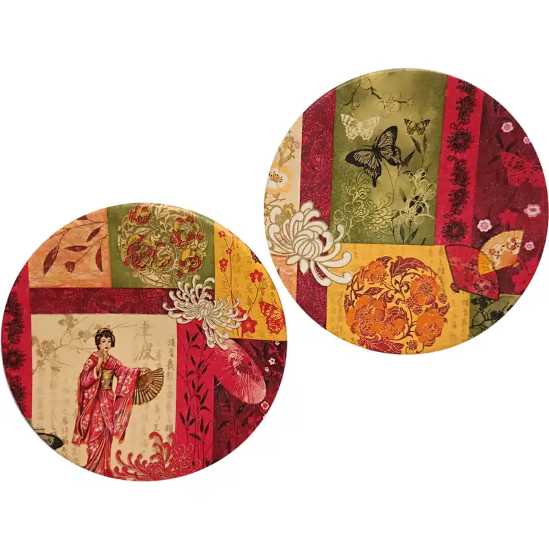 بشقاب دیوارکوب سفالی مدل بانوی ژاپنی کد 5 مجموعه 2 عددی