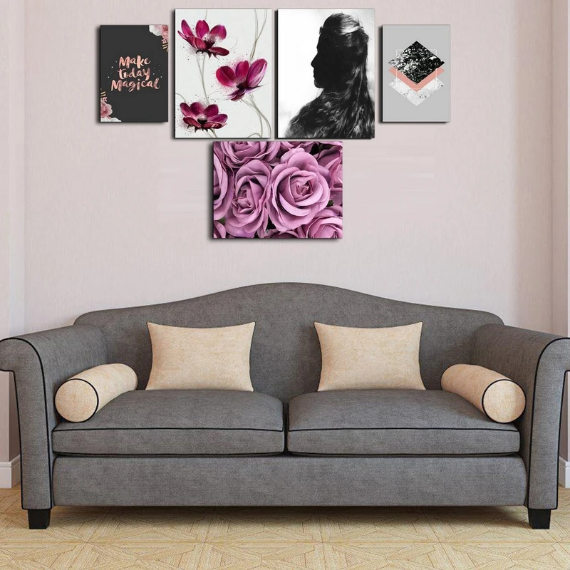 تابلو شاسی بکلیت طرح دکوراتیو گل رنگی مدل SH-239 مجموعه 5 عددی