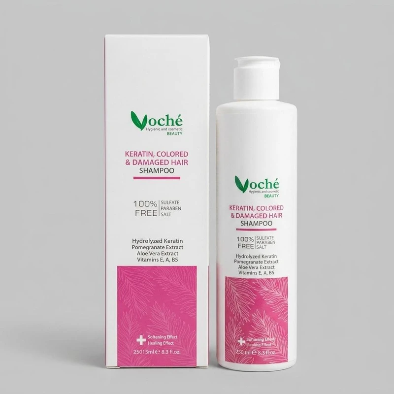 شامپو مو وچه مدل KERATIN حجم 250 میلی‌لیتر، مناسب موهای آسیب دیده، خشک، رنگ شده و شکننده، آبرسان، آرامش‌بخش، بازسازی‌کننده و براق‌کننده، حاوی ویتامین‌های A، B5 و E