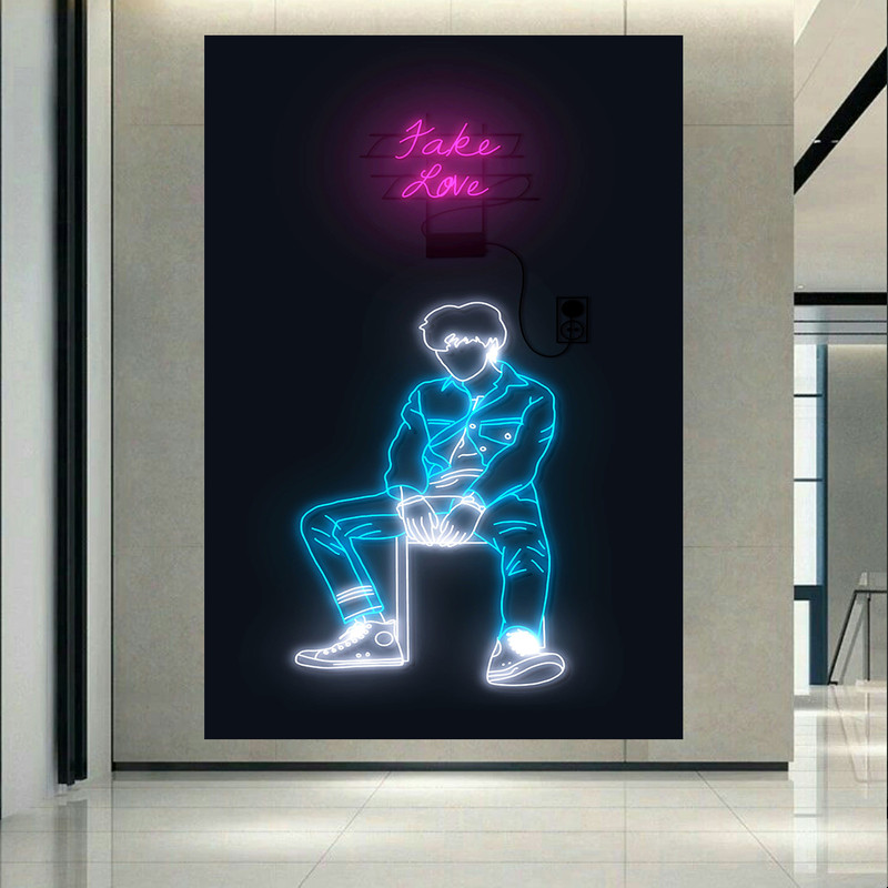استیکر طرح پسر نئونی مدل Fake Love Neon Sign کد AR41151