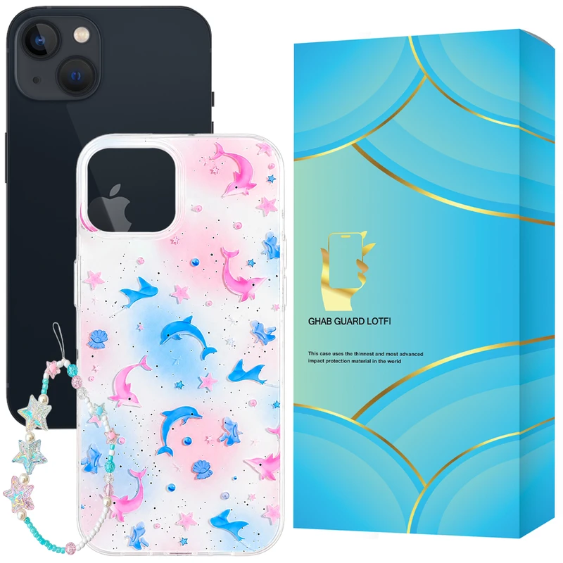 کاور قاب گارد لطفی مدل DOLPHIN مناسب برای گوشی موبایل اپل iPhone 13 / iPhone 14 به همراه بند آویز 