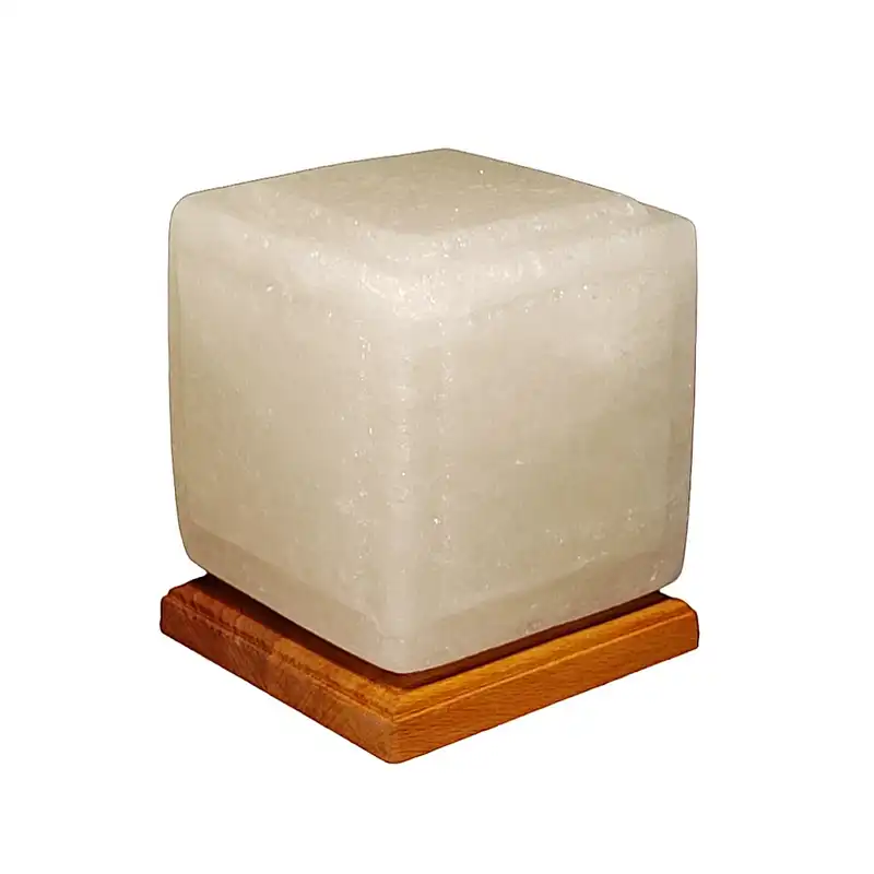 آباژور سنگ نمک مدل مـکعب برجـسته پـایه چـوبی کـد 422