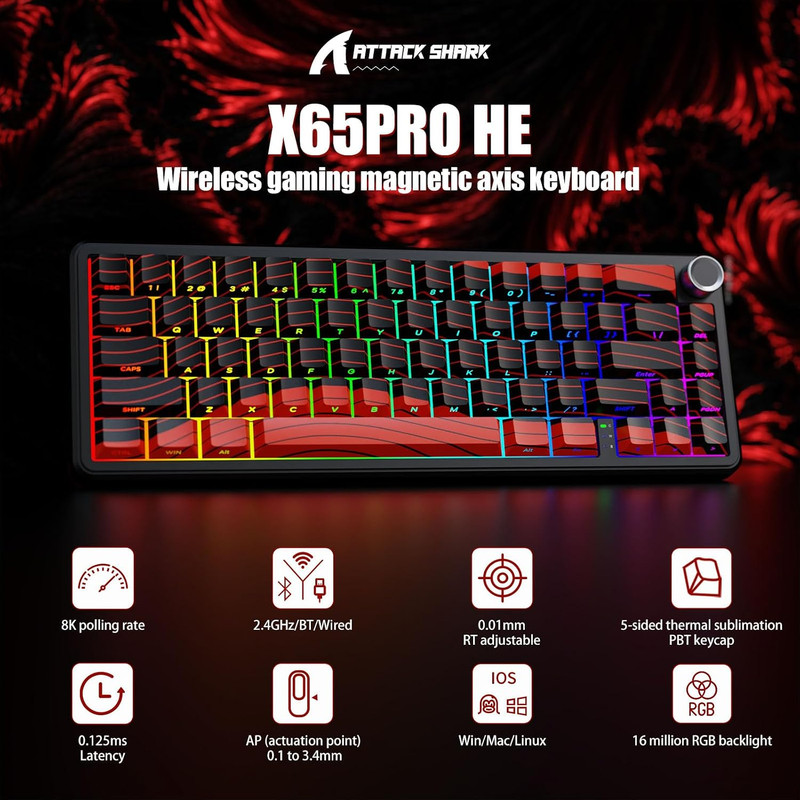 کیبورد بی سیم گیمینگ اتک شارک مدل X65 Pro HE 8K