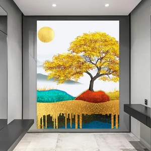 تابلو بوم مدل مخمل انتزاعی درخت طلا کد M318