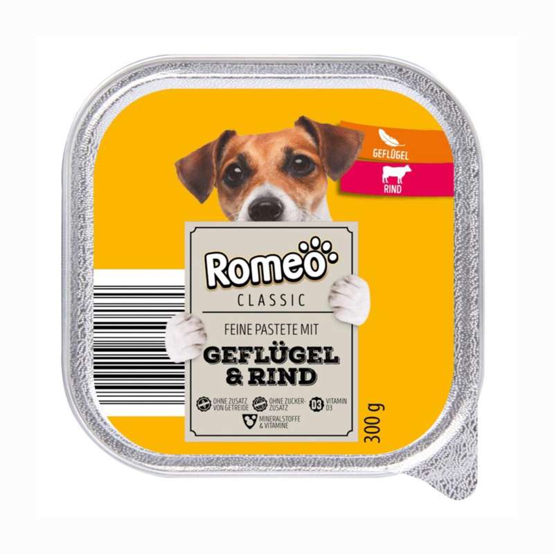 کنسرو سگ رومئو مدل گوشت پرندگان و گاو وزن 300 گرم