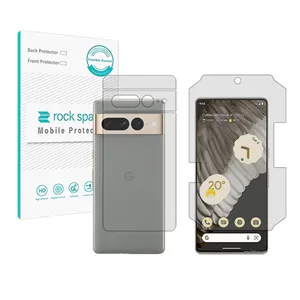Rockspace HyGEL model transparent screen protector suitable for Google Pixel 7 pro mobile phone along with the back of the phone