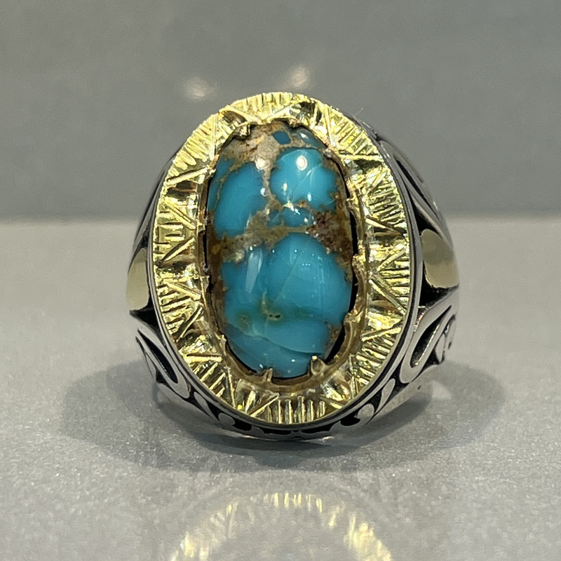 انگشتر نقره مردانه مدل برنجی فیروزه نیشابوری 93012-2