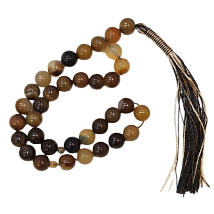 تسبیح نقره جات بافندگان مدل سنگ عقیق باباقوری کد 4700